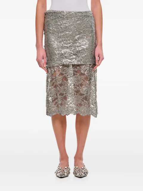 The Attico lace overlay metallic-sheen skirt