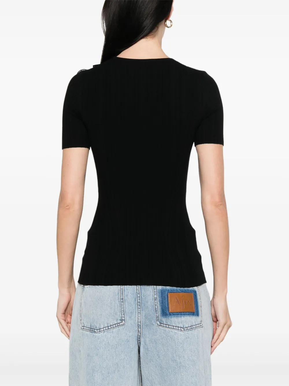 Elisabetta Franchi T-shirt met bloemenapplicatie Zwart