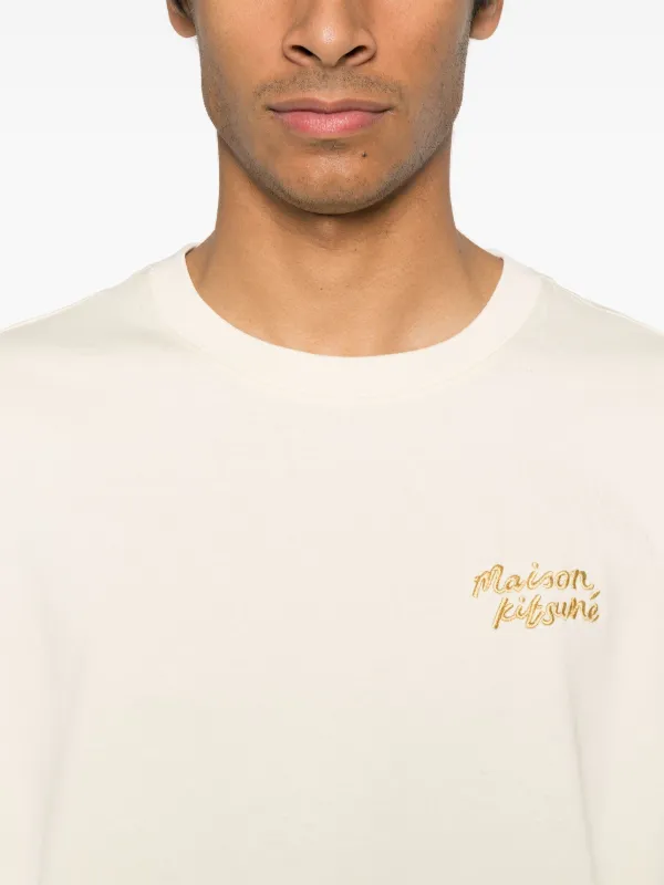 Maison Kitsuné Handwriting-embroidered T-shirt | Yellow | FARFETCH RO