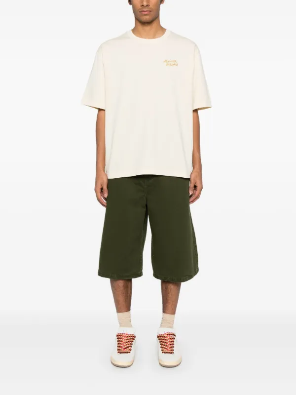 Maison Kitsuné Handwriting-embroidered T-shirt | Yellow | FARFETCH RO
