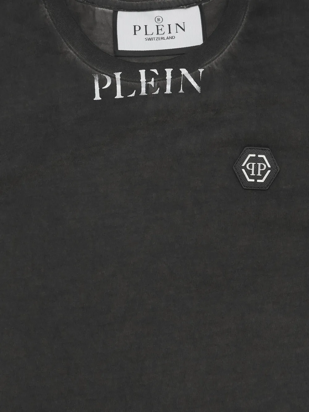 Philipp Plein Basic Plein Old geverfd T-shirt Zwart