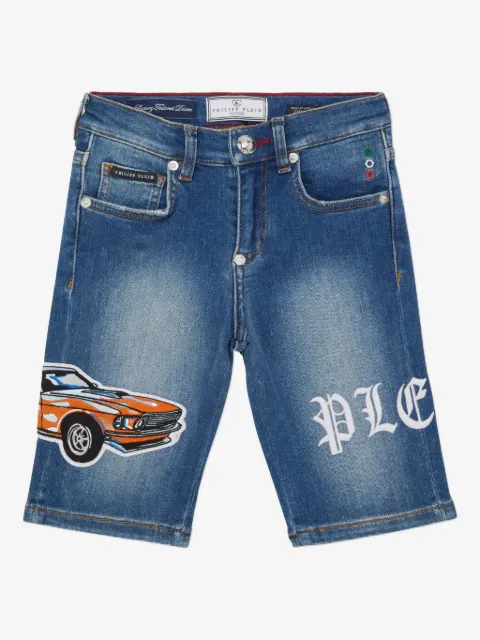 Philipp Plein Junior Formentera Cars Racing denim shorts 