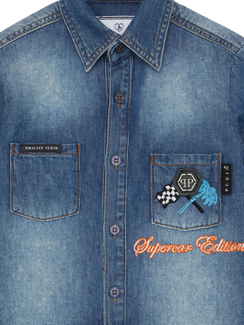  Philipp Plein Junior Cars Racing Denim Shirt - Blue 