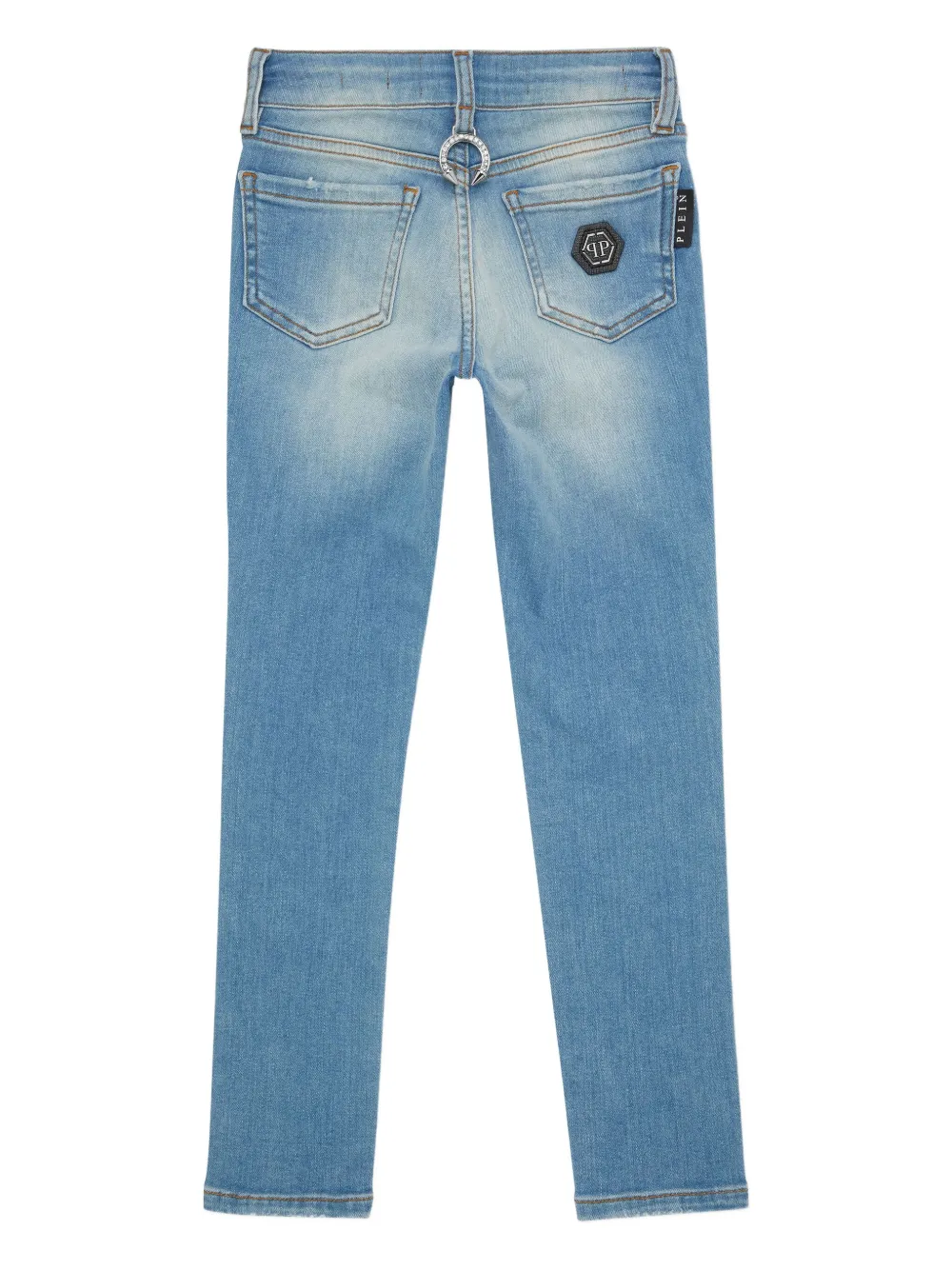 Philipp Plein Junior Jeans met logoplakkaat en lichte wassing Blauw