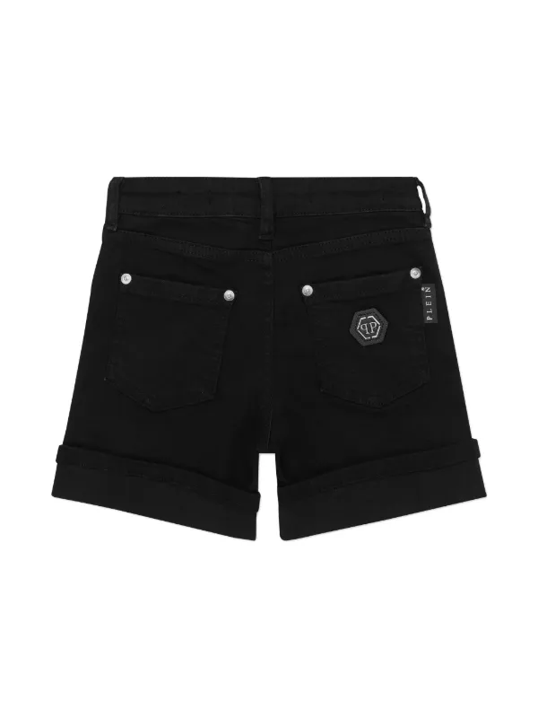 Philipp Plein Junior Cuff デニムショーツ | ブラック | FARFETCH JP