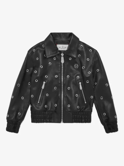 Philipp Plein Junior leather bomber jacket