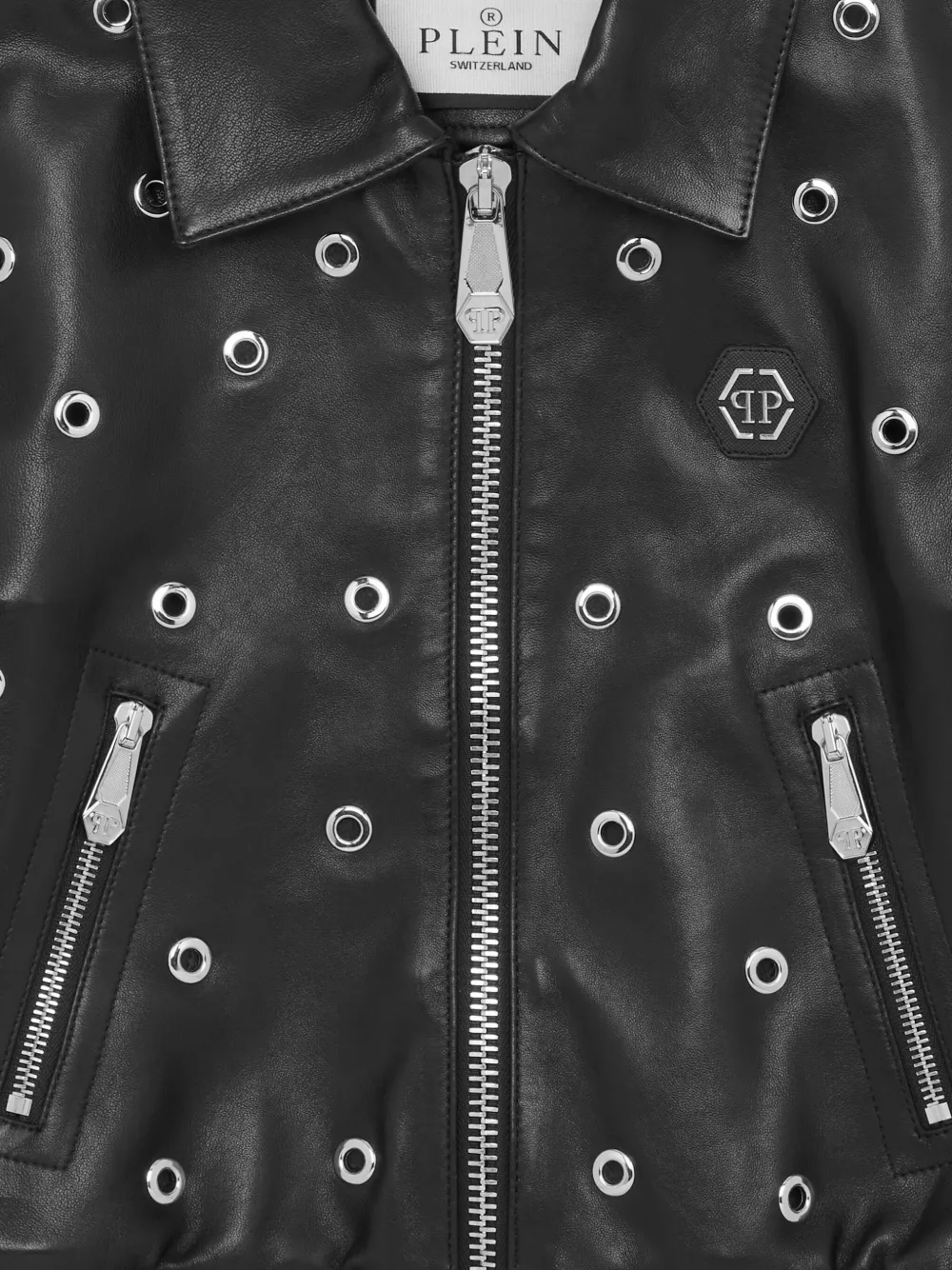 Philipp Plein Leren bomberjack Zwart