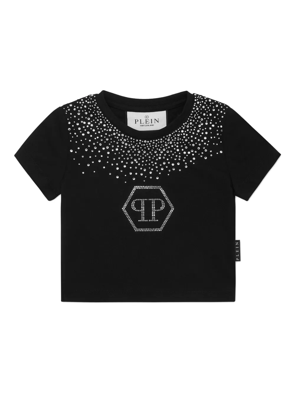 PHILIPP PLEIN HEXAGON STRASS CROPPED T-SHIRT
