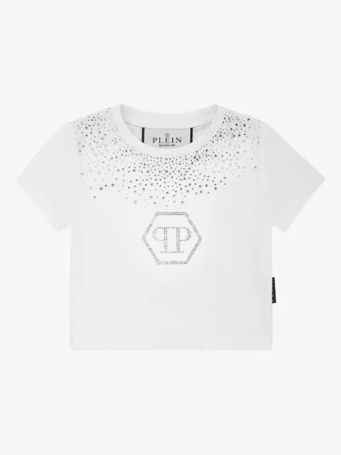 Philipp Plein Junior Hexagon Strass cropped T-shirt