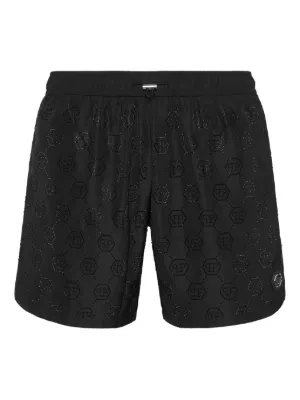 極美品】AMIRI クリスタルロゴ マルチビジュー スイムショーツ 黒