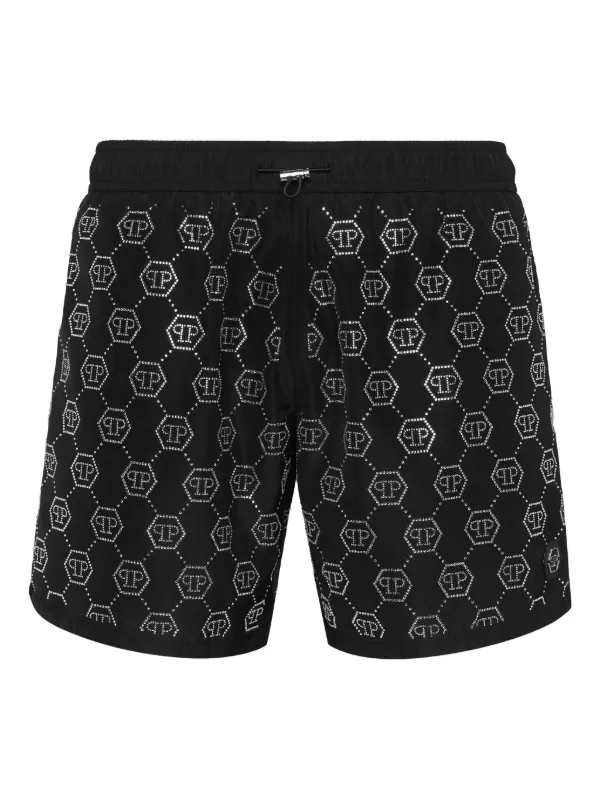 ONLY & SONS - Pantaloncini da bagno neri e bianchi con stampa a blocchi