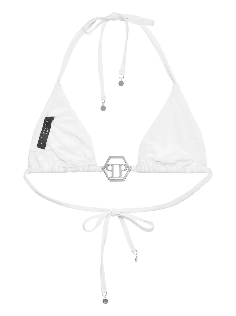 Philipp Plein Crystal Hexagon Triangle Bikini Top In White