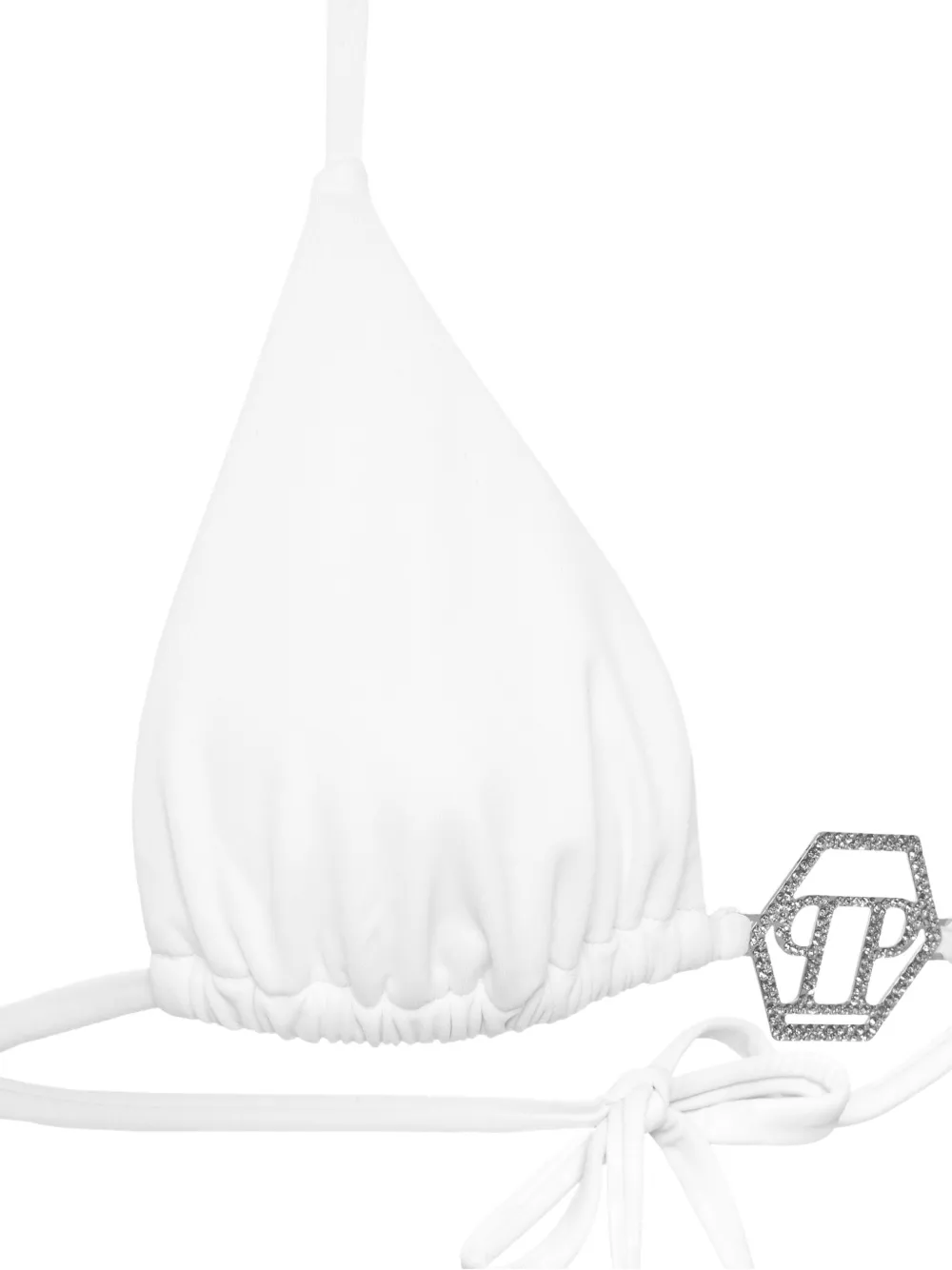 Philipp Plein Crystal Hexagon Triangle Bikini Top In White