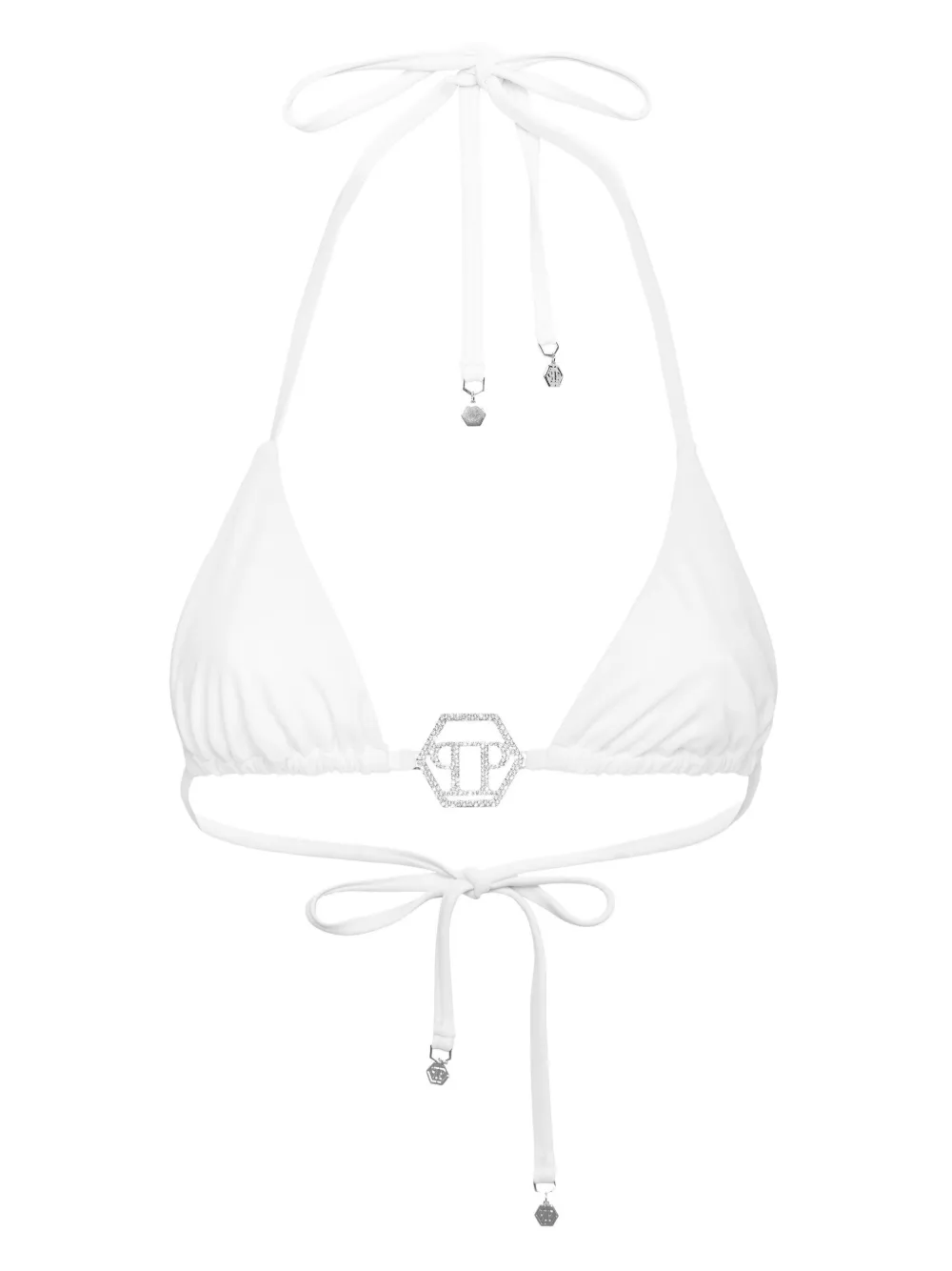 Philipp Plein Crystal Hexagon Triangle Bikini Top In White