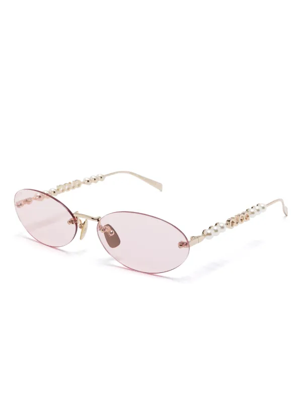 Gucci ピンクレンズ ゴールドフレーム サングラス Gucci Eyewear オーバルフレーム サングラス | ゴールドトーン