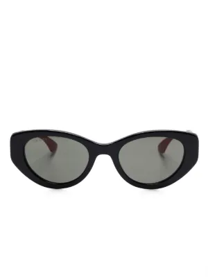 Gucci Eyewear Óculos De Sol Oval | Preto | FARFETCH BR
