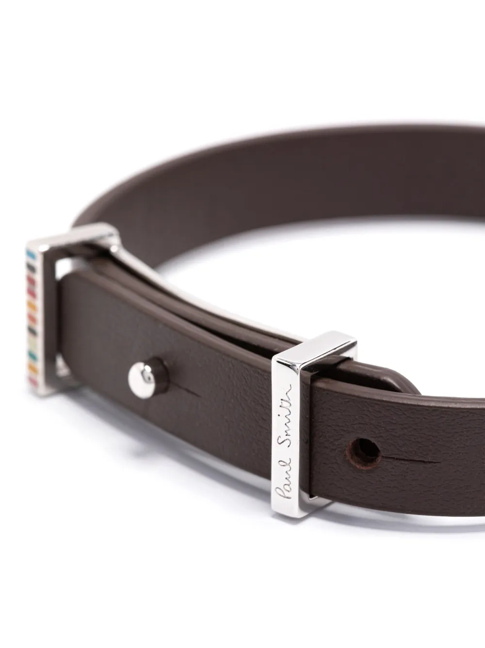 Paul Smith Adjustable Leather Strap Bracelet With Metal Buckle In Brown