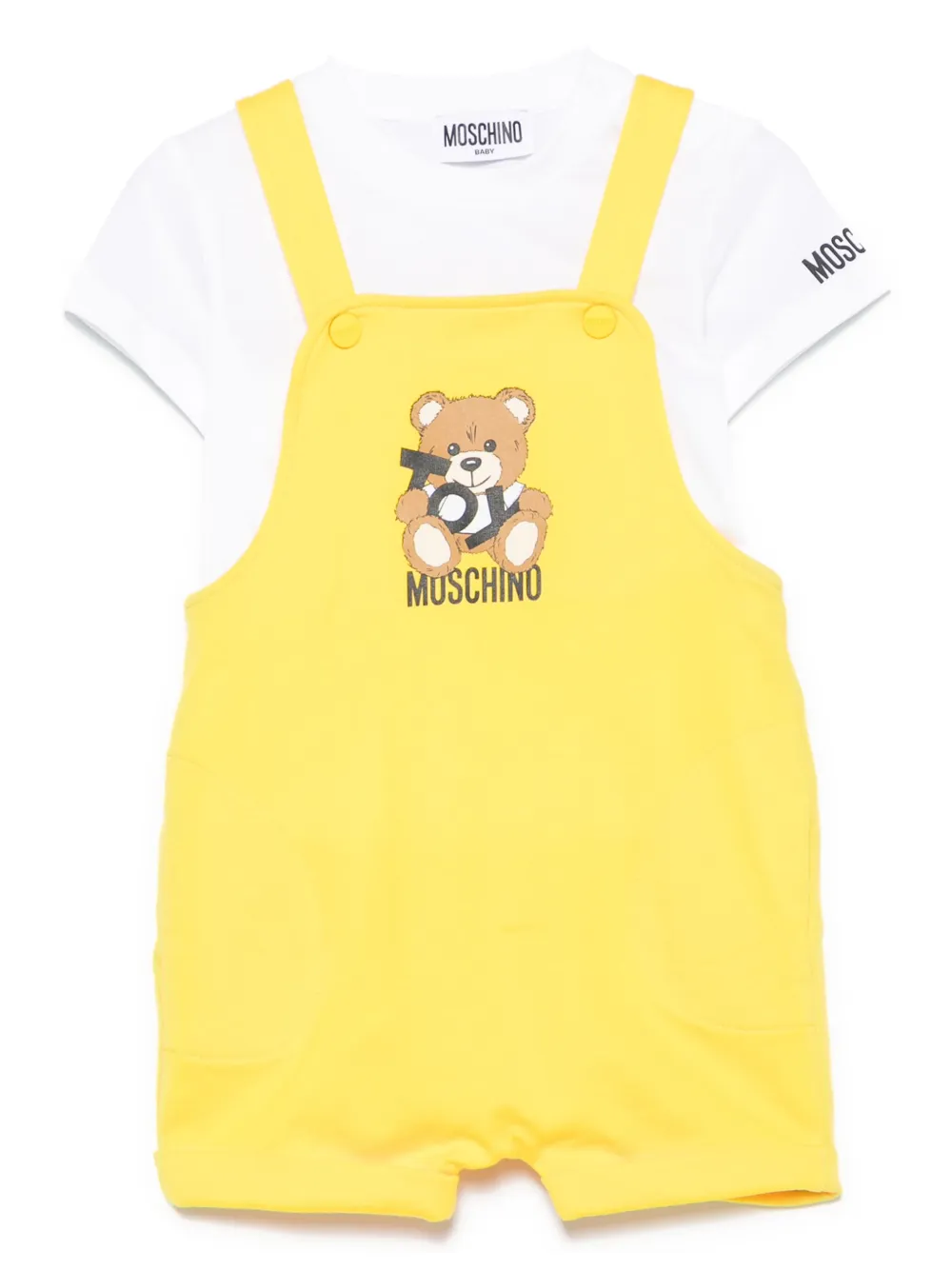 Moschino Teddy Bear Dungarees Set In White