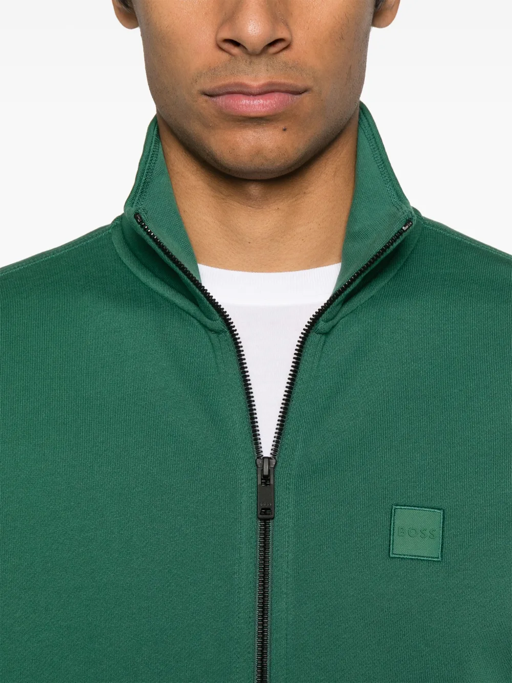 BOSS Katoenen sweater met logopatch Groen