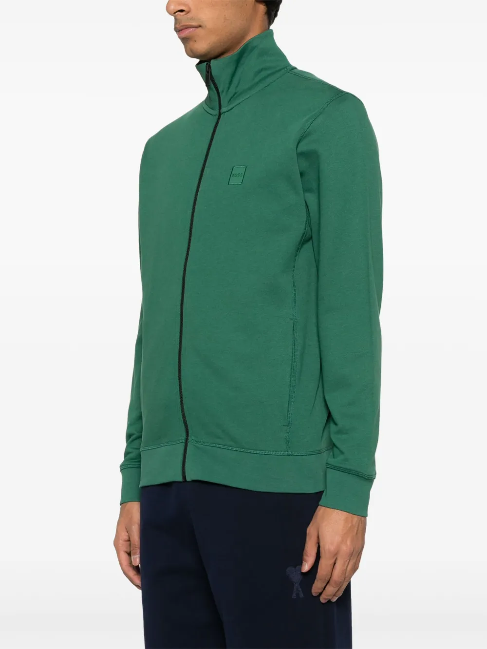 BOSS Katoenen sweater met logopatch Groen