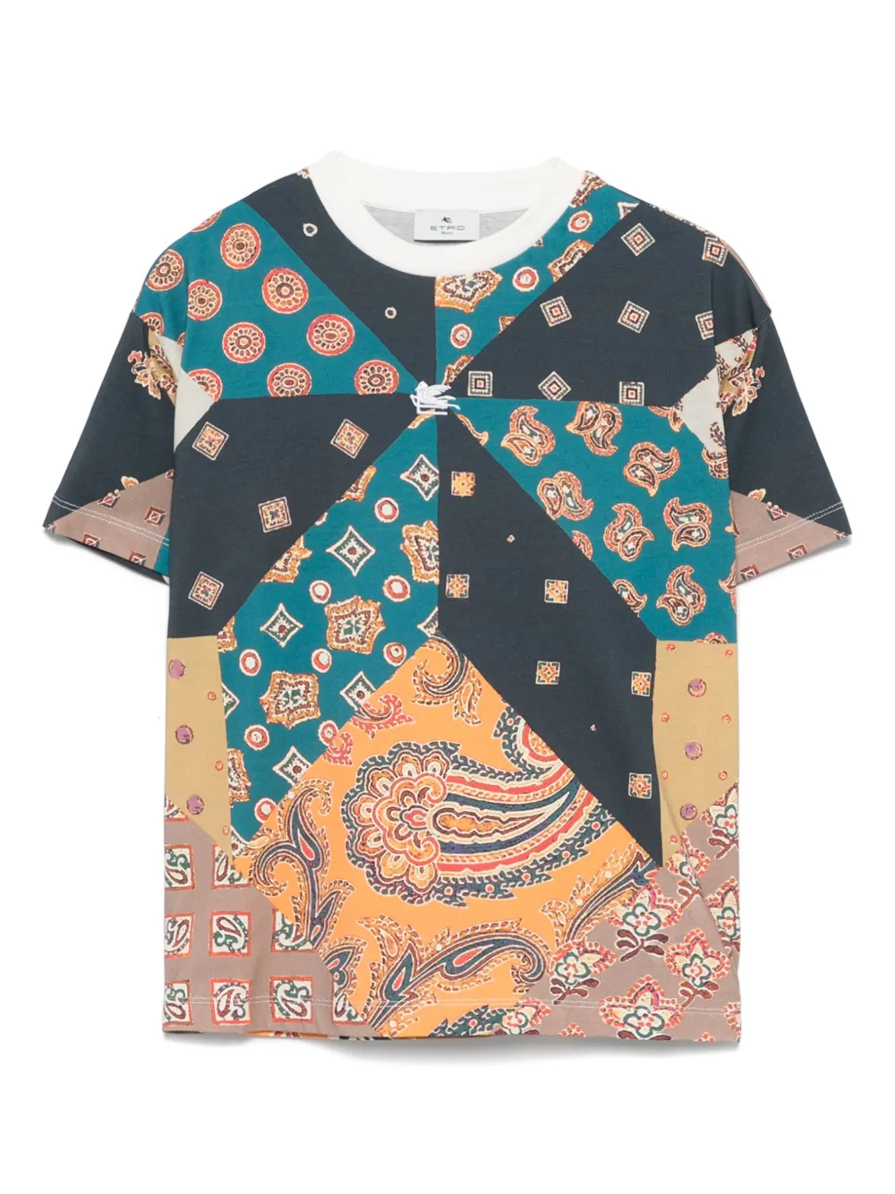ETRO KIDS T-shirt met patchwork-print Blauw