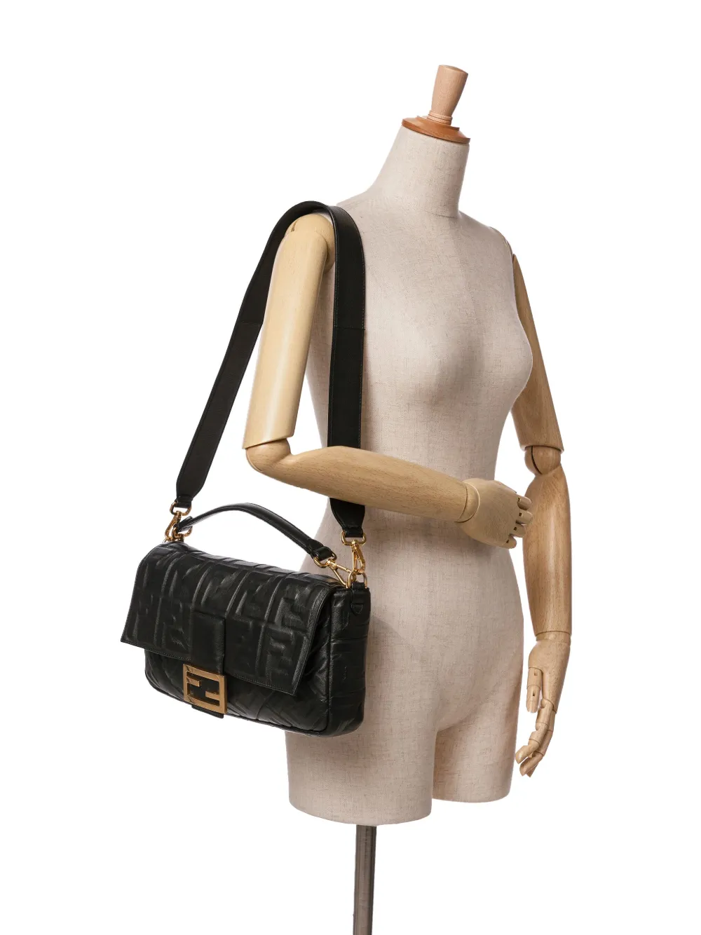 Fendi Pre-Owned 2010-2024 Large Zucca Embossed Leather Bagbaguette satchel - Zwart