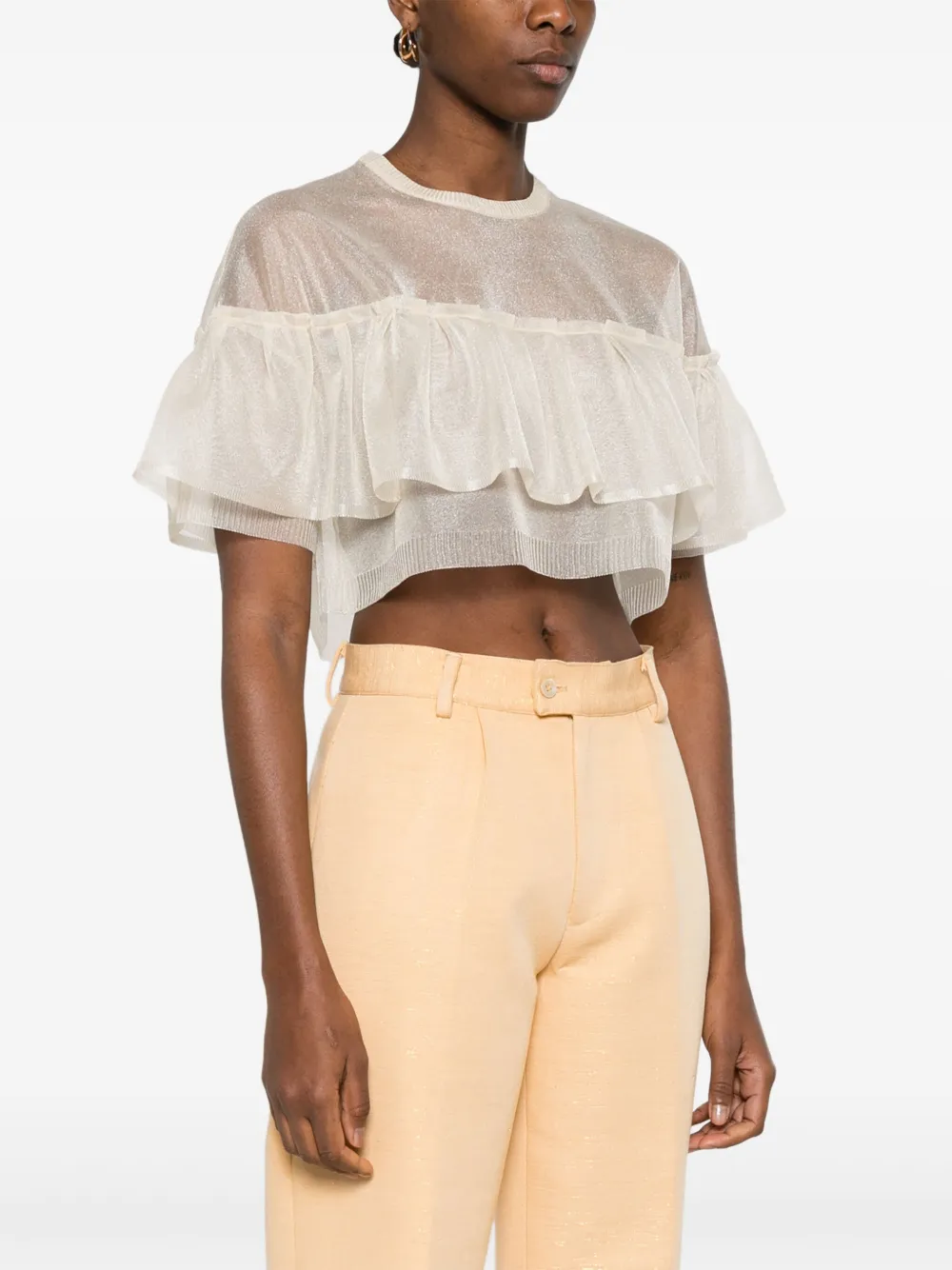 Shop Philosophy Di Lorenzo Serafini Crepe Crop Top In Nude