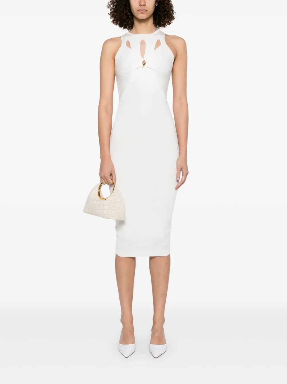 Elisabetta Franchi cut-out ribbed-knit midi dress - Wit