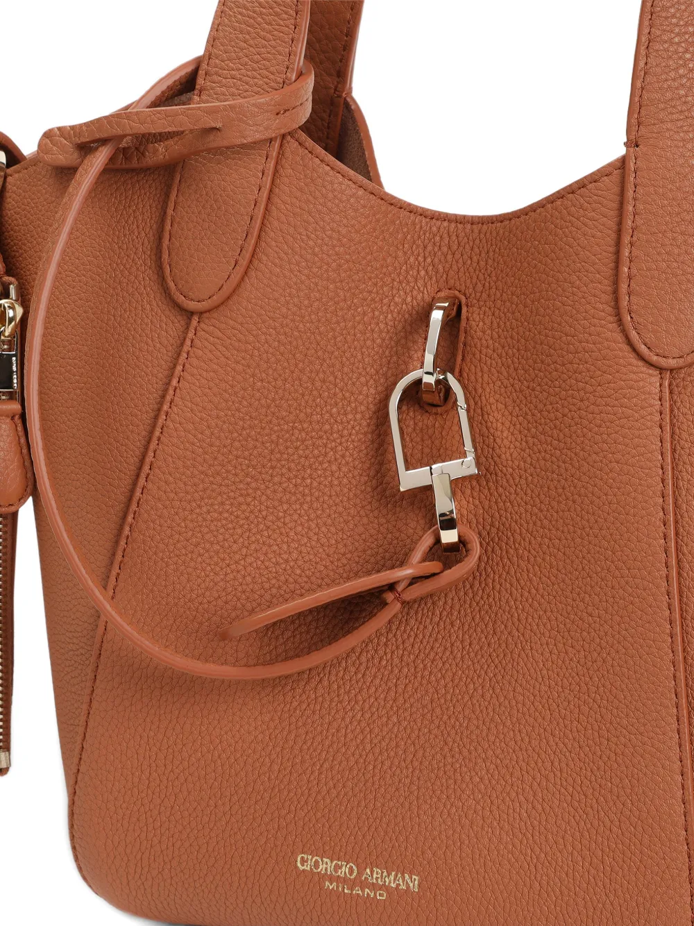 Giorgio Armani Logo Stamp Leather Top Handle Bag In Brown