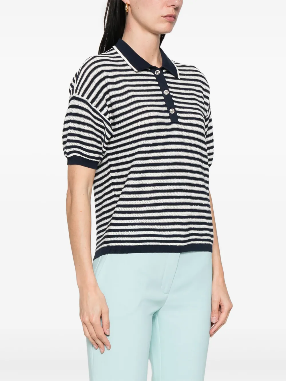 TWINSET Lurex gestreepte polotop Blauw
