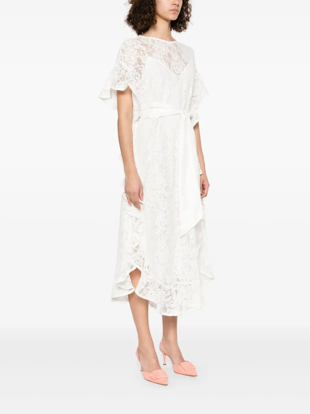 ZIMMERMANN Crush midi-jurk met kant Wit