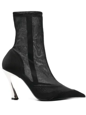 靴 archive leather pointed toe heel boots B1ARCHIVE 100mm mesh-textured pointed-toe Boots | Black | FARFETCH