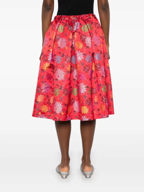 tricot COMME des GARCONS / スカート/M/コットン/RED/花柄/TR-S058 Comme Des Garçons floral-jacquard Midi Skirt | Red | FARFETCH
