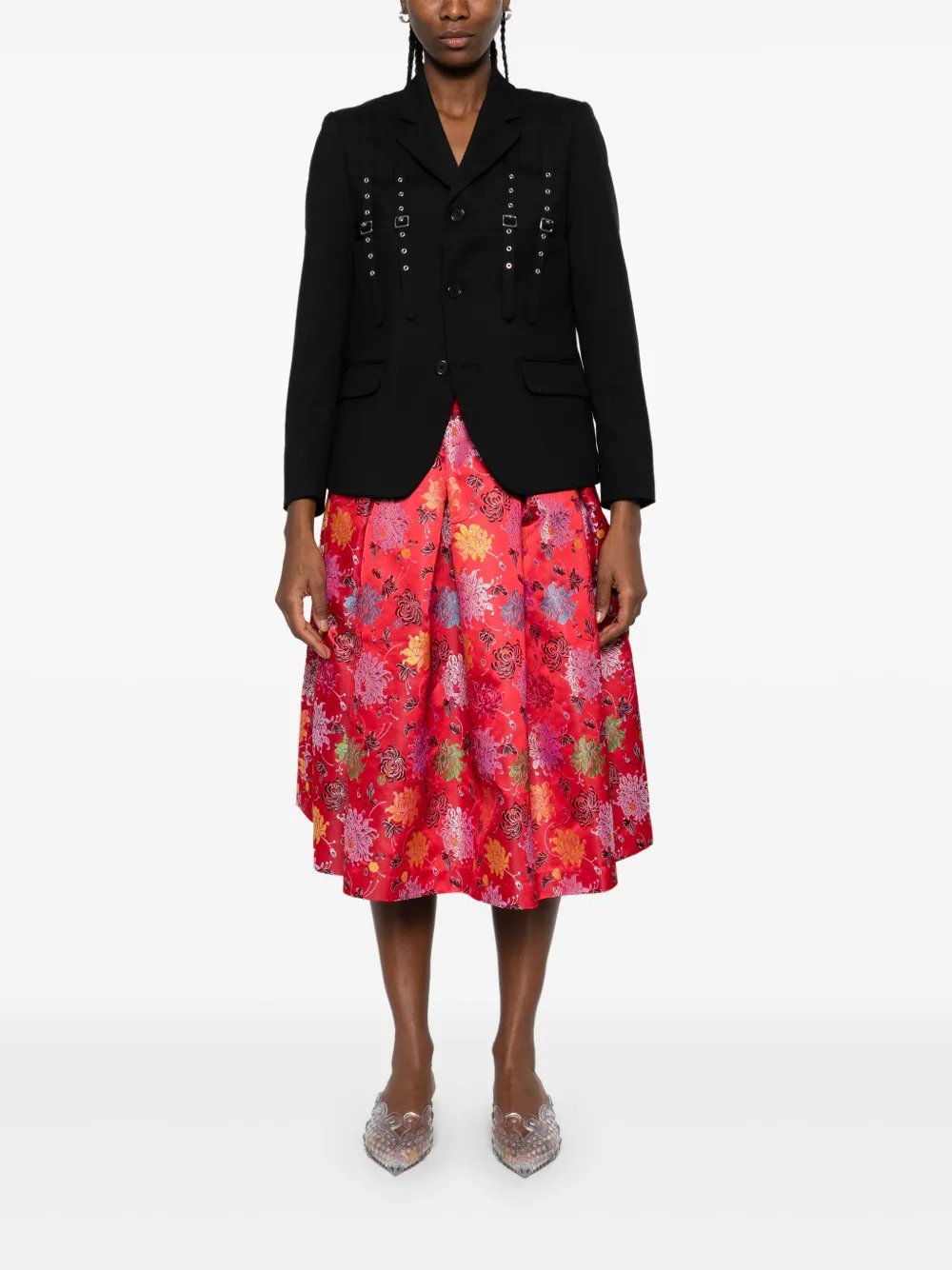 Comme Des Garçons Midi-rok met bloemenjacquard - Rood