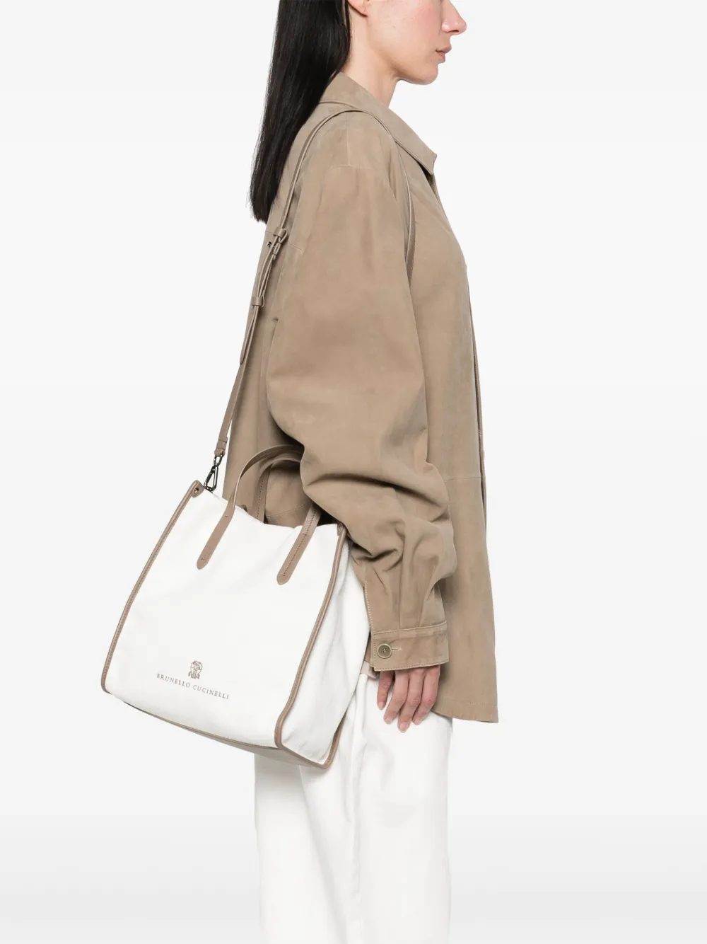 Brunello Cucinelli Shopper met geborduurd logo - Wit
