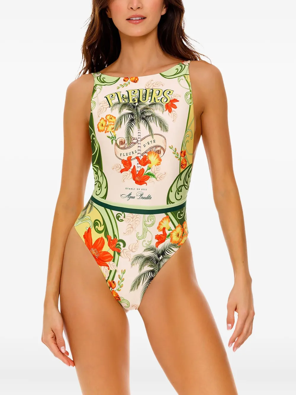 Agua Bendita Badpak met bloemenprint Beige