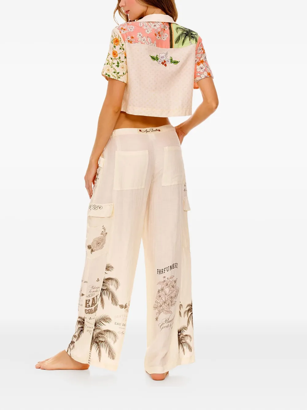 Agua Bendita Cropped blouse met bloemenprint Beige