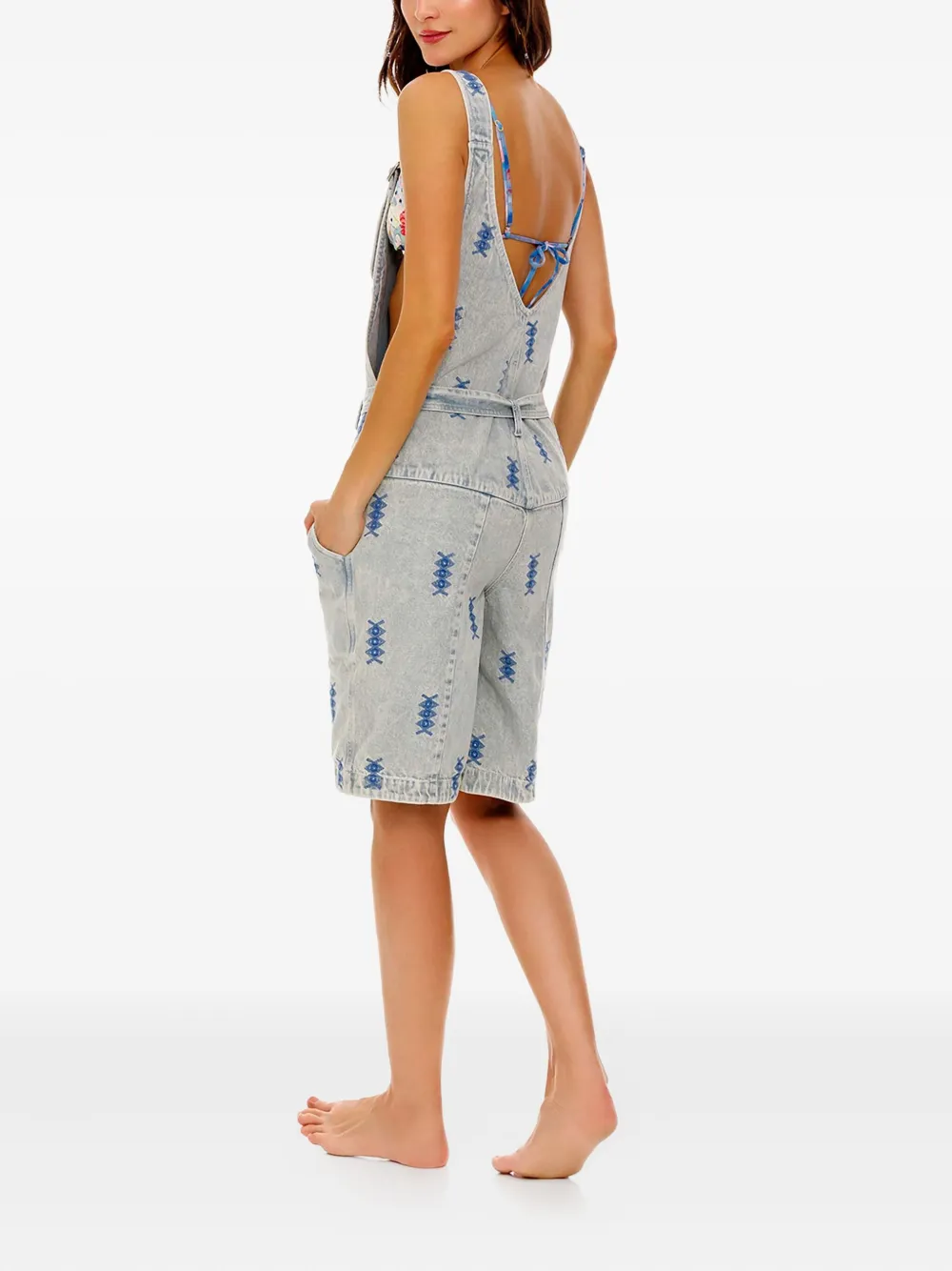  Agua Bendita Freesia Embroidered-denim Jumpsuit - Blue 