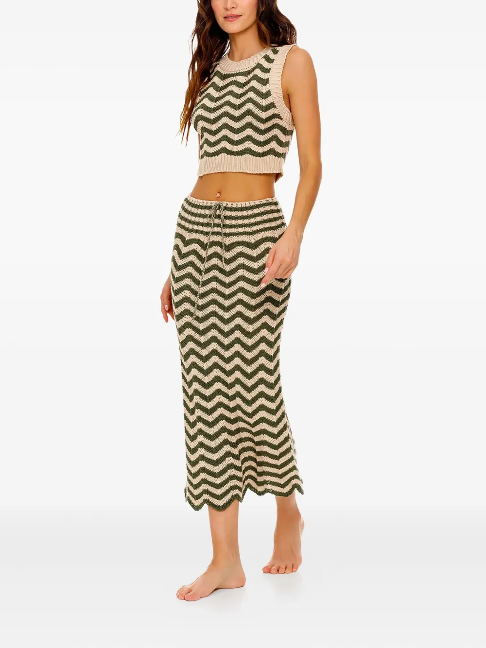  Agua Bendita Zigzag-pattern Midi Skirt - Neutrals 