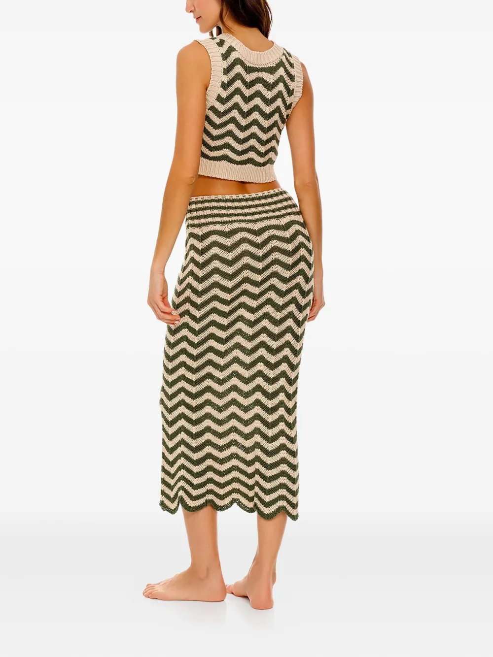  Agua Bendita Emory Zigzag-pattern Sleeveless Top - été Beige/green 