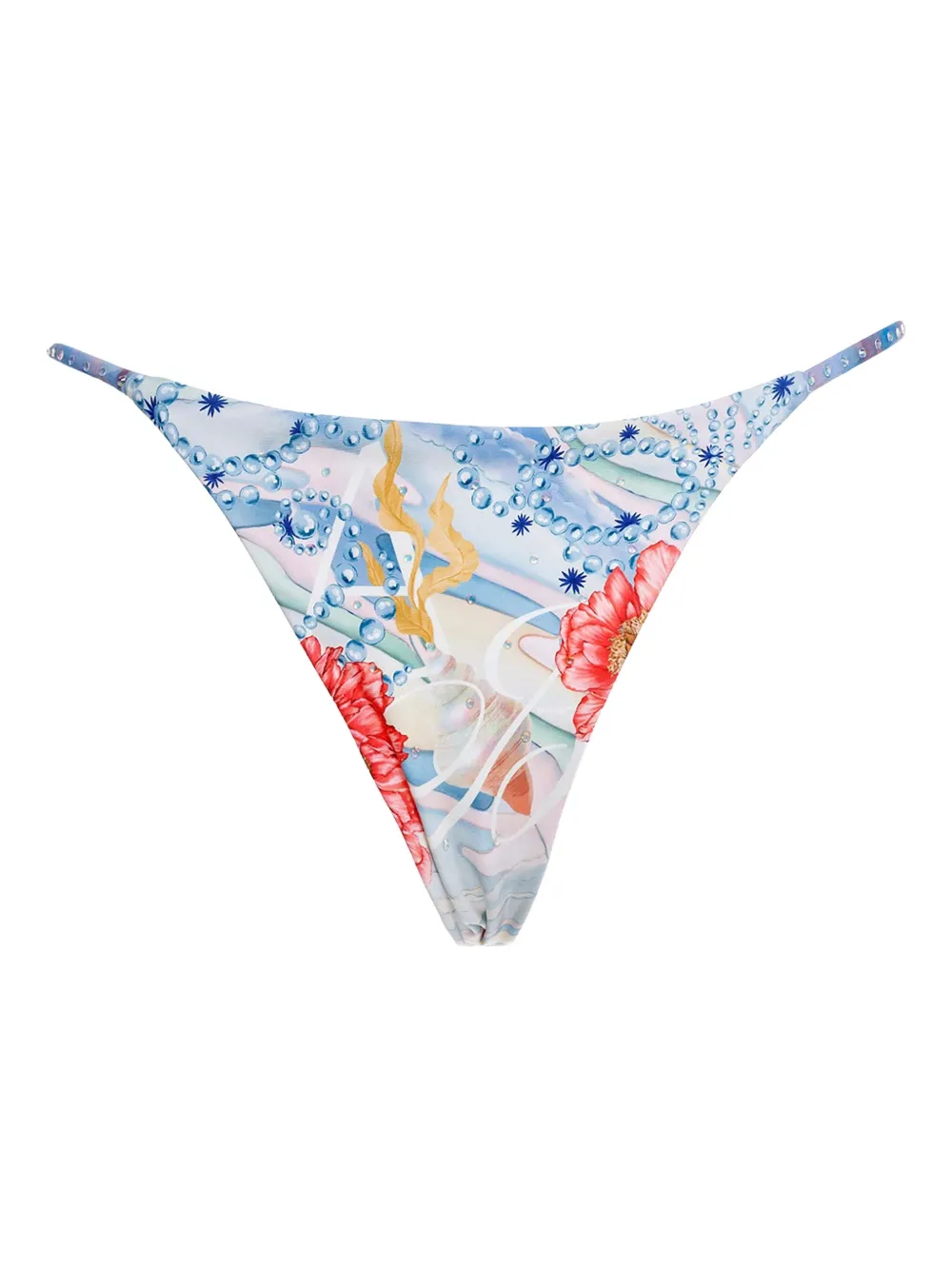 Agua Bendita Crystal-embellished Floral Bikini Bottoms In Blue