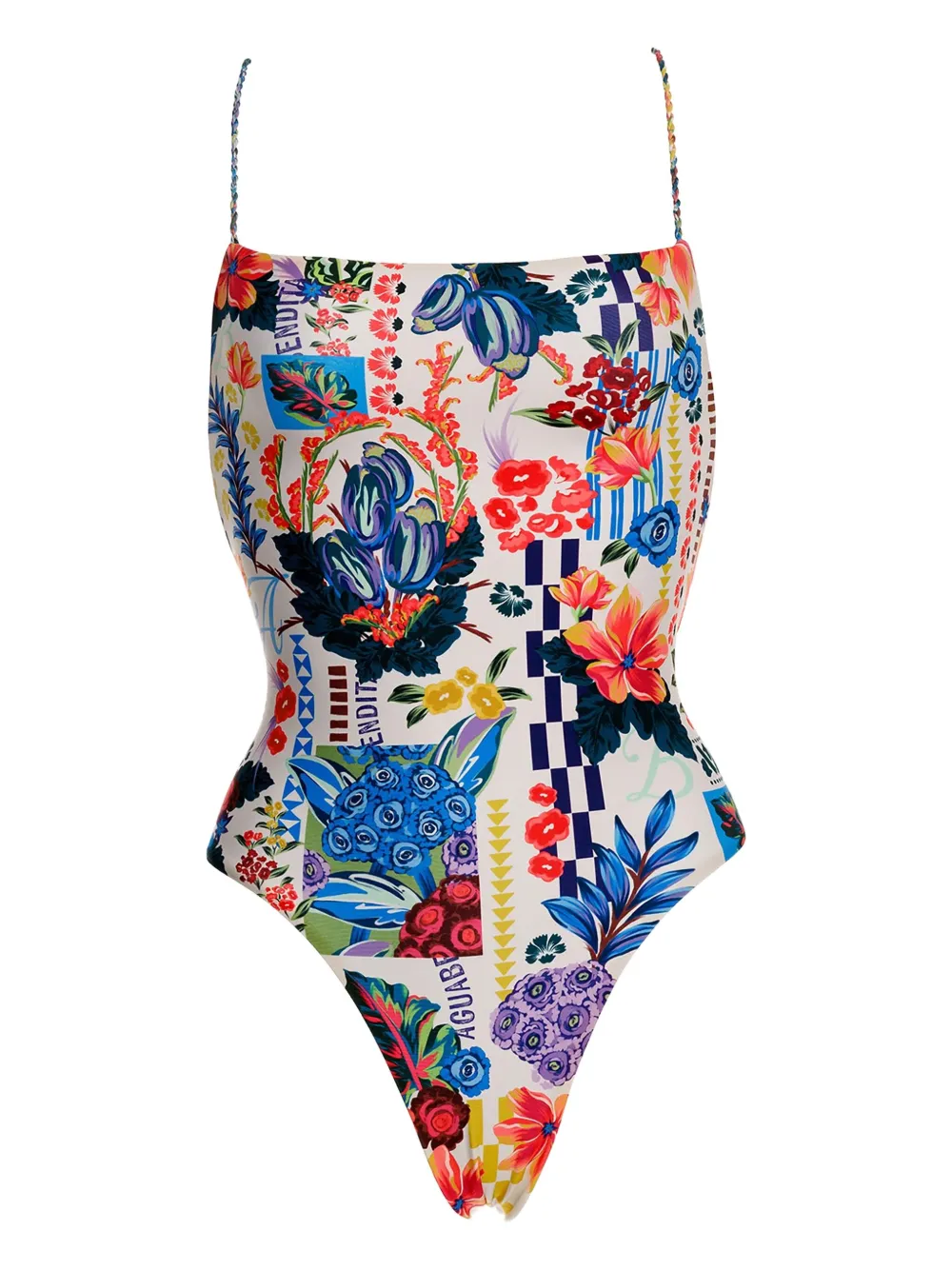 Agua Bendita Costume intero Kali a fiori - Blu