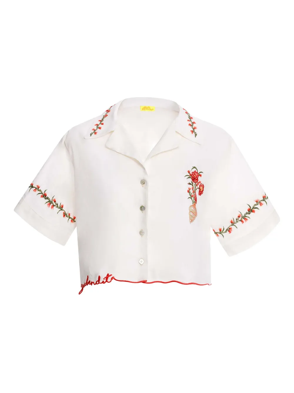 Agua Bendita Itsy Floral-embroidered Scalloped Top In White