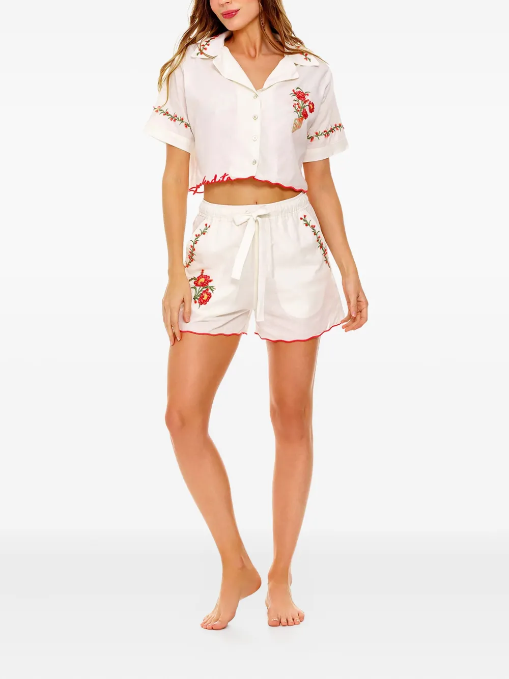 Agua Bendita Itsy gewelfde top met geborduurde bloemen - Wit