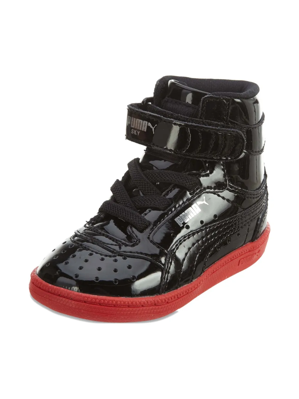Puma Kids patent leather strap trainers Black