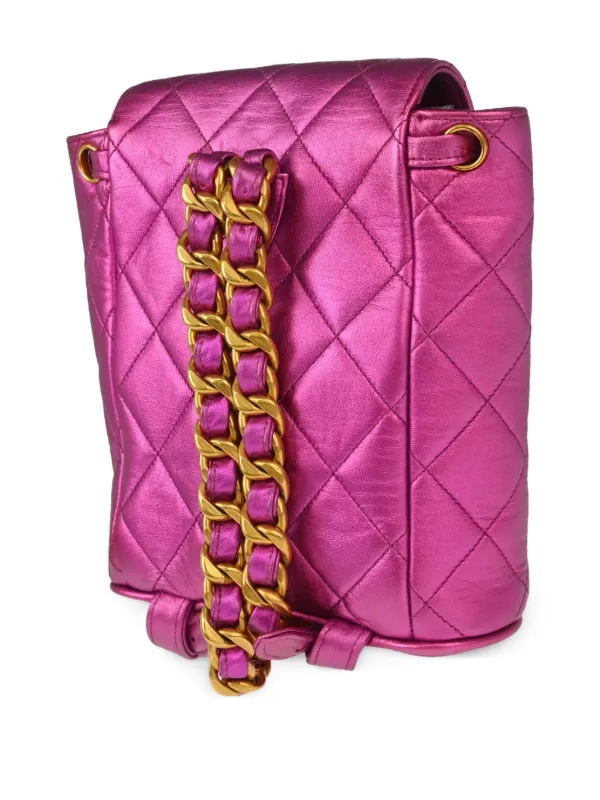Chanel RARE VINTAGE 1992 Pink Quilted Metallic Duma Backpack GUC Luxurious CHANEL Coral Pink Leather Duma Backpack  main image 4