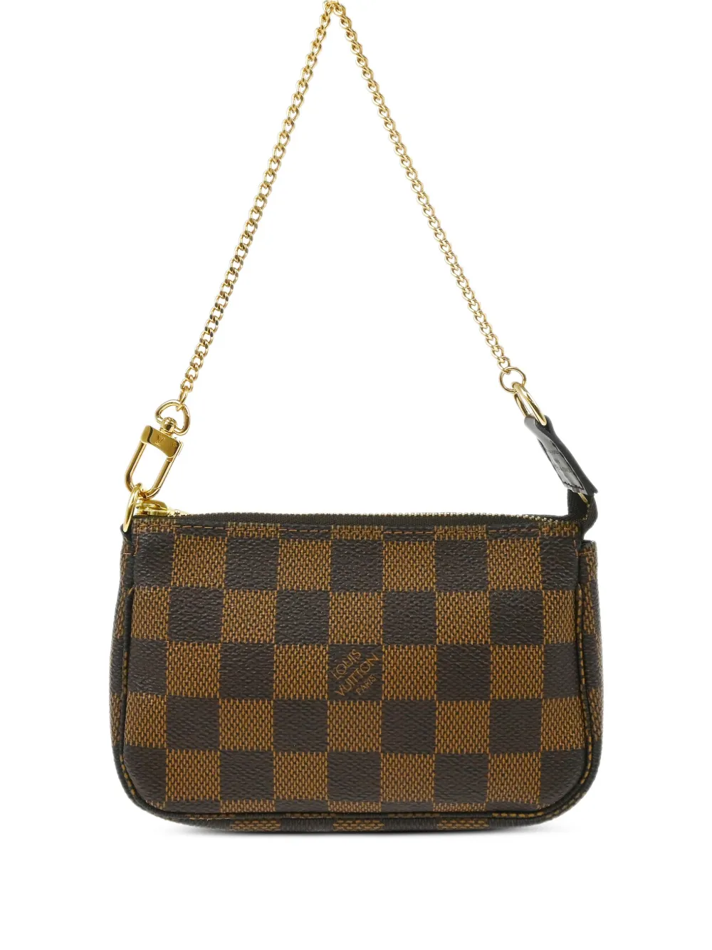 Pre-owned Louis Vuitton 2008 Damier Ebene Mini Pochette Accessoires Handbag In Brown