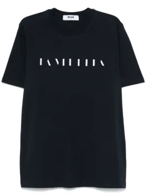 Tシャツ・カットソー MSGM Men T Shirts 3840MM141 25700299 Black MSGM logo-print Cotton T-shirt | Black | FARFETCH
