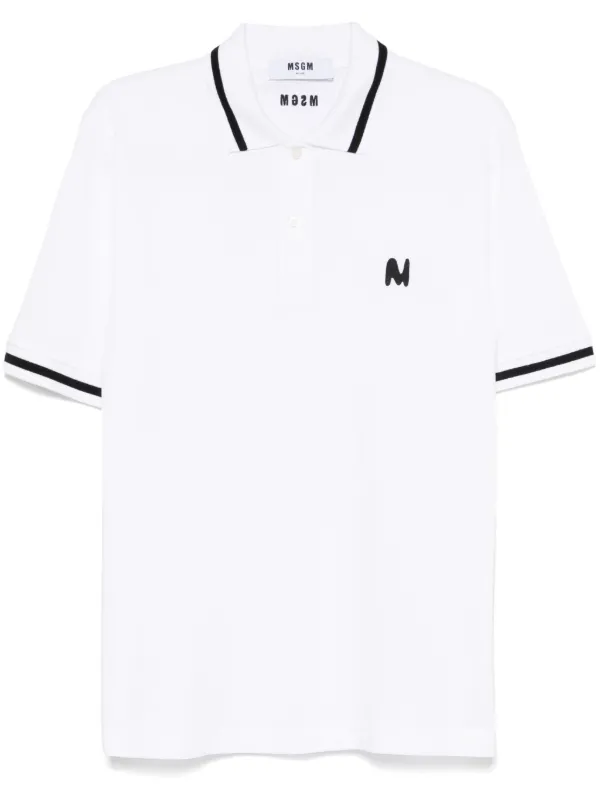 【送料&関税込】MSGM White Polo With Classic Collar And Logo MSGM White Polo With Classic Collar And Logo Embroidered On