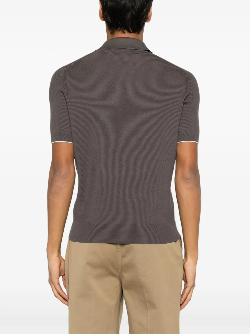 Brunello Cucinelli Ribgebreid poloshirt Grijs
